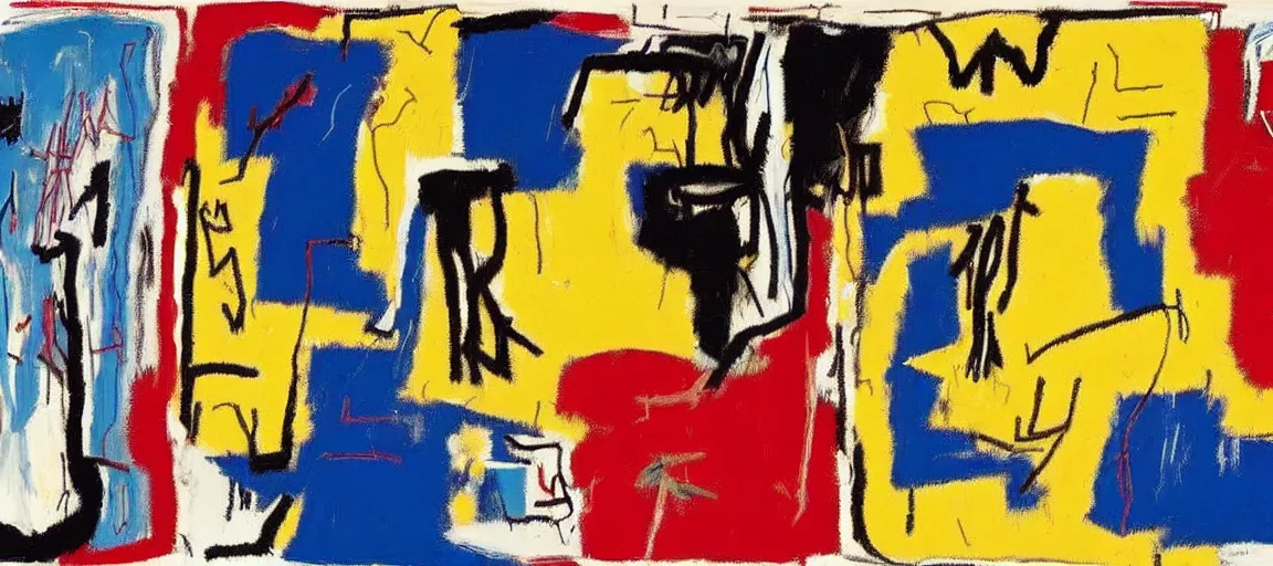 Image similar to a mountain range landscape by jean - michel basquiat