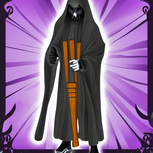 Image similar to grim reaper, purple cloak, full body