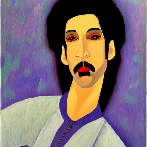 Image similar to a painting of prince in space in the style of modigliani. trending on artstation.