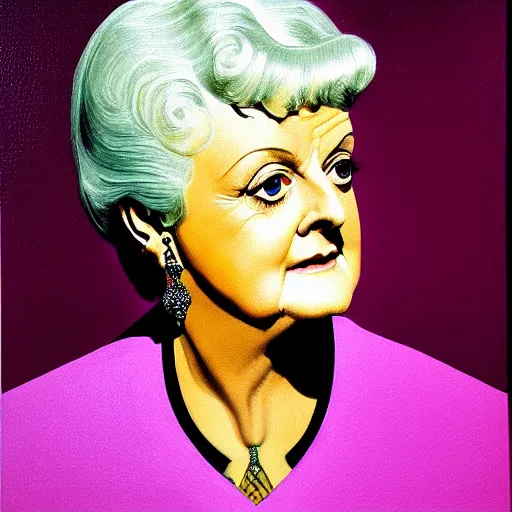 Prompt: very detailed portrait of dame angela lansbury, painted by victor vasarely