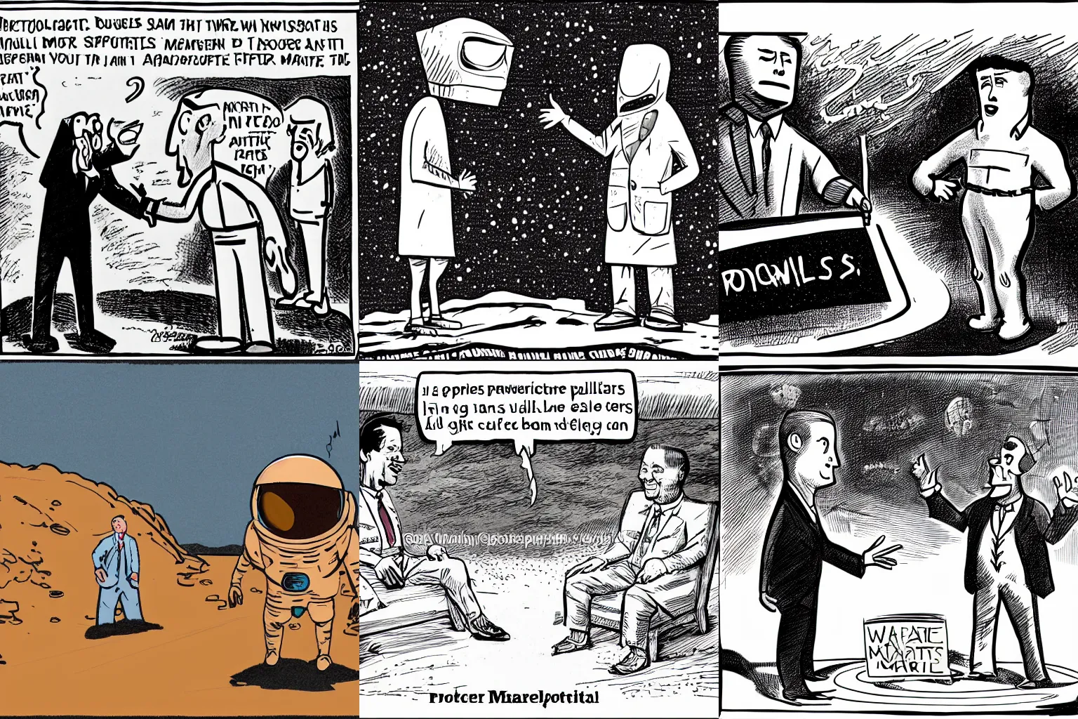 Prompt: political cartoon of two politicians arguing on the surface of Mars