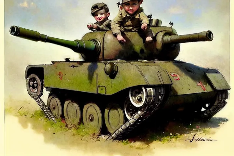Prompt: (((((1950s boy and his toy retro army tank . muted colors.))))) by Jean-Baptiste Monge !!!!!!!!!!!!!!!!!!!!!!!!!!!