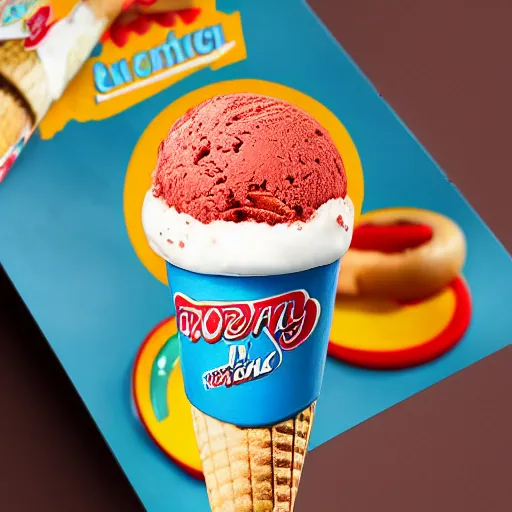 Image similar to promotional photo of an ice cream with hot dog taste,