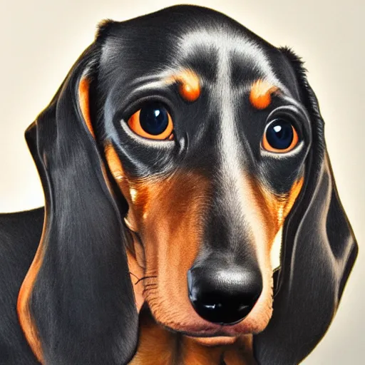Prompt: portrait of a dachshund human hybrid, studio lighting, realistic, detailed