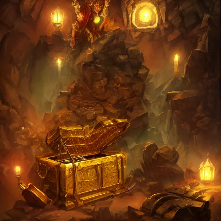 Image similar to cinematic study of a fantasy chest containing gold and gemstones in a dungeon, chalk, masterpiece, trending on artstation, featured on pixiv, cinematic composition, dramatic, beautiful lighting, sharp details, hyper-detailed, HD, HDR, 4K, 8K, art by Basil Gogos