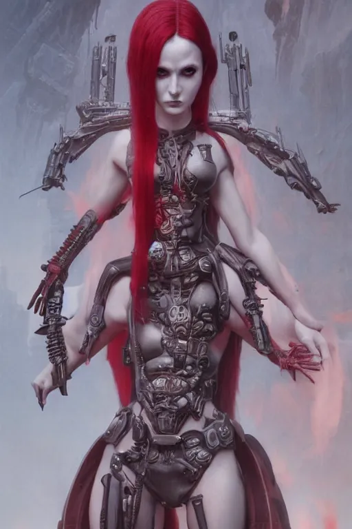 Image similar to Portrait of beautiful pale warhammer 40000 goth maiden in latex bikini, dark fantasy, red light, digital illustration, intricate, highly detailed, smooth, artstation, painted by Wayne Barlowe and Greg Rutkowski and zdislav beksinski and Ruan Jia and Mandy Jurgens and Artgerm and william-adolphe bouguereau