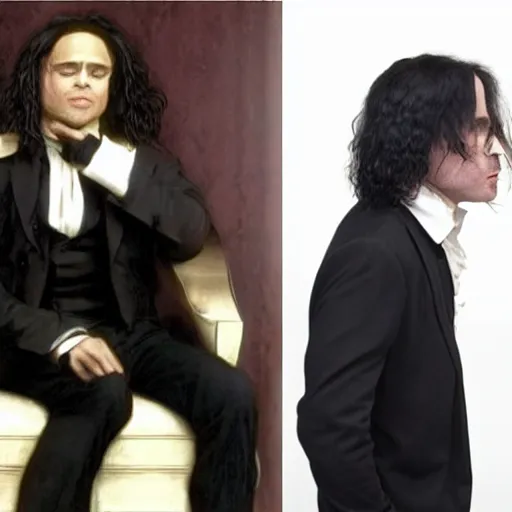 Prompt: Brad Pitt dressed as Sweeney Todd in a job interview with Tommy Wiseau in the style of by William Adolphe Bouguereau