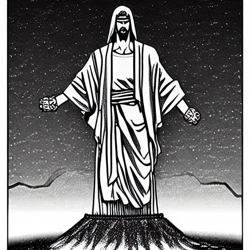 detailed manga illustration of christ the redeemer, Stable Diffusion