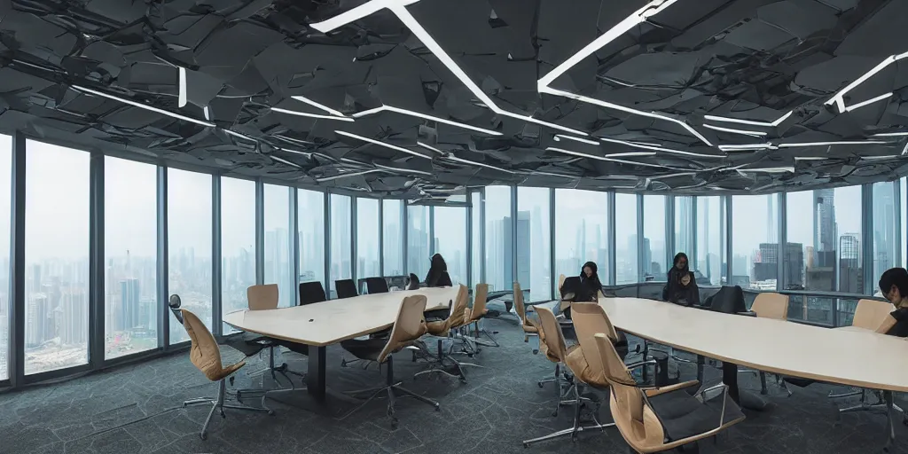 Image similar to shenzhen, cyberpunk, meetingroom