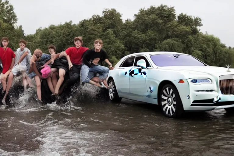 Image similar to stoned teenagers decided to drown Rolls-Royce