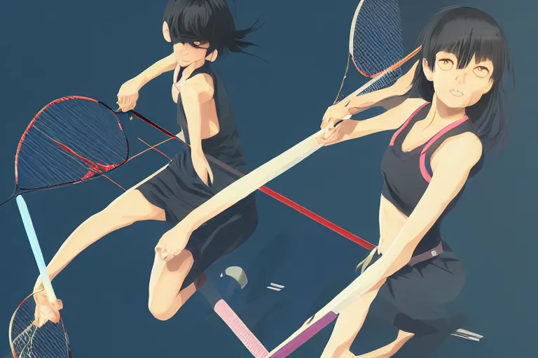 Image similar to badminton, expert high detail concept art character design, perfect proportions defined faces, vivid colors, photorealistic shaded lighting poster ilya kuvshinov, katsuhiro, makoto shinkai, wlop, loish and clamp style, trending on art station, best selling artist