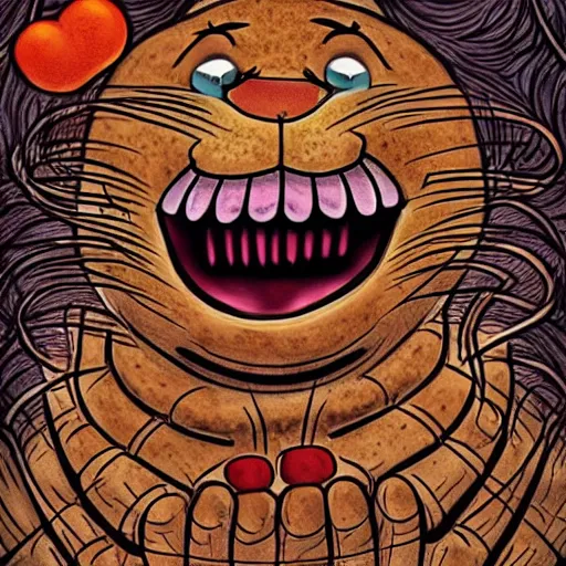 Image similar to r / imsorryjon from reddit, horrifying garfield, horror of the decade, detailed artwork, ito junji artwork