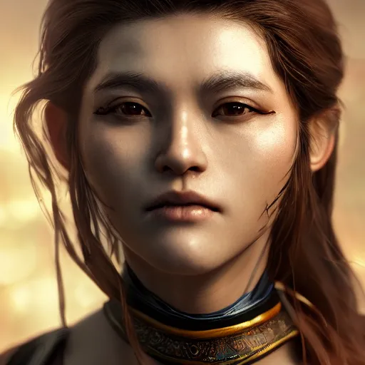 Image similar to a beautiful woman warrior, by sangsoo jeong, by siwoo kim, grim expression, unreal engine, octane rendering, 8 k, closeup headshot, smooth, trending on artstation, digital illustration, brown hair