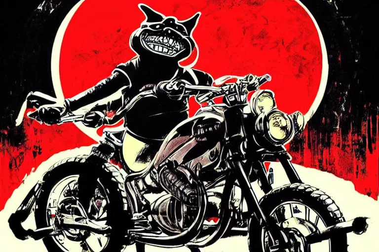 Image similar to pizza the hut, akira's motorcycle, gorillaz, poster, high quality