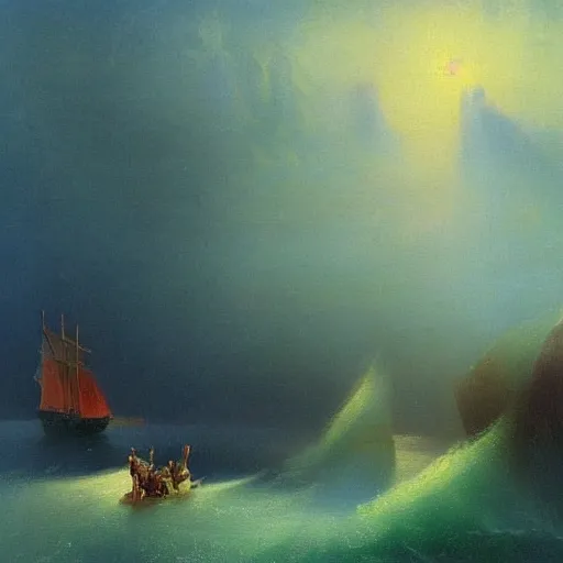 Prompt: magical illusions abstractions symbols shapes and feelings in beautiful 4k Technicolor in the style of Ivan Aivazovsky
