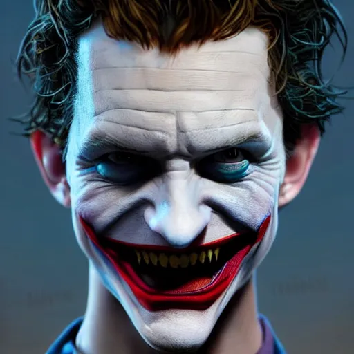 Prompt: tom holland as young joker, fine detailed face, long hair, stunning 3 d render inspired art by greg rutkowski and xiang duan and thomas eakes, realistic, highly detailed attributes and atmosphere, dim volumetric cinematic lighting, 8 k octane detailed render, post - processing, masterpiece,