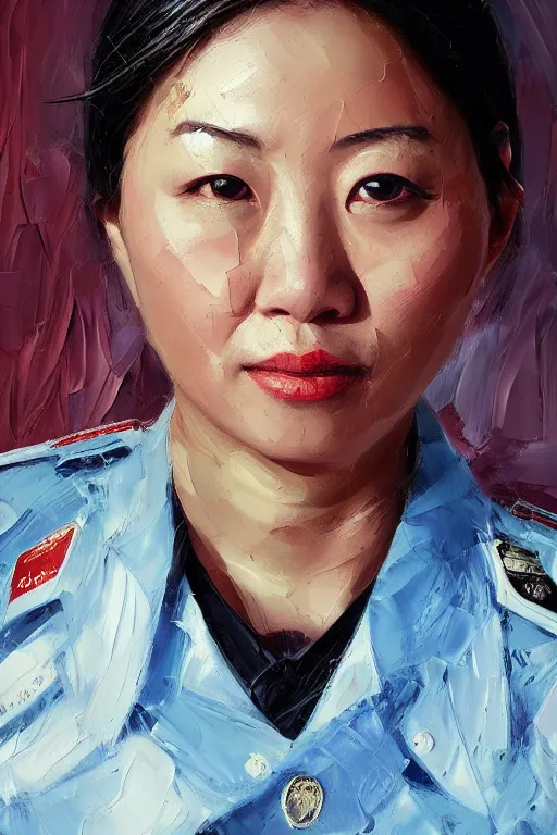 Prompt: palette knife oil painting portrait of a female asian police psychiatrist, extreme detail, artstation trending, artgerm, deviant art, octane, substance, art history 8 k