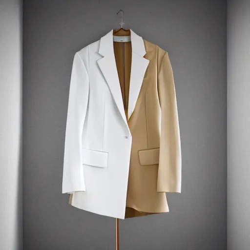 Image similar to an ultra high definition professional studio quality photograph of a transparent iridescent perspex pastel coloured sports jacket on a white coat hook in an empty white room. dramatic lighting, ray tracing, refraction, shallow d. o. f, colour corrected, golden ratio, three point light. volumetric shadows..