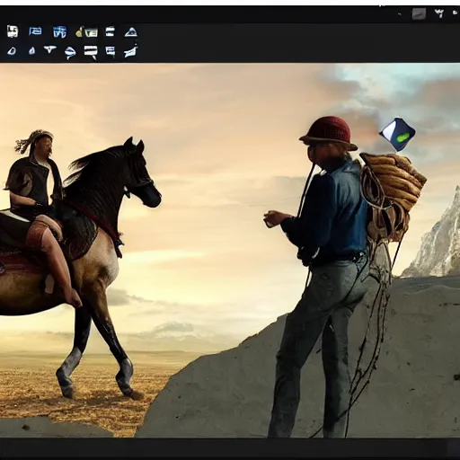 Prompt: nomad riding a horse with laptop in hands trending on artstation hyperrealistic 8k