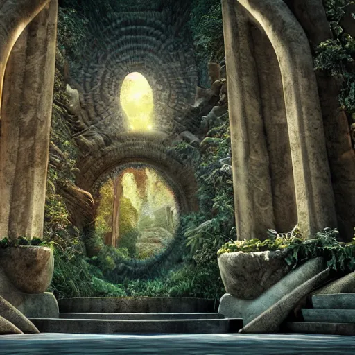 Prompt: A beautiful hyper realistic detailed matte painting of the majestuous gate of the unconscious maze at the base of the mind, dramatic lighting, by Daisuke Satake, unreal engine, ultrawide angle
