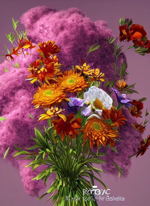 Image similar to An epic fantastic realism comic book style painting of the most beautiful flowers launched into space, bouquets, fisheye lens, unreal 5, DAZ, hyperrealistic, octane render, by Rachel Ruysch, dynamic lighting