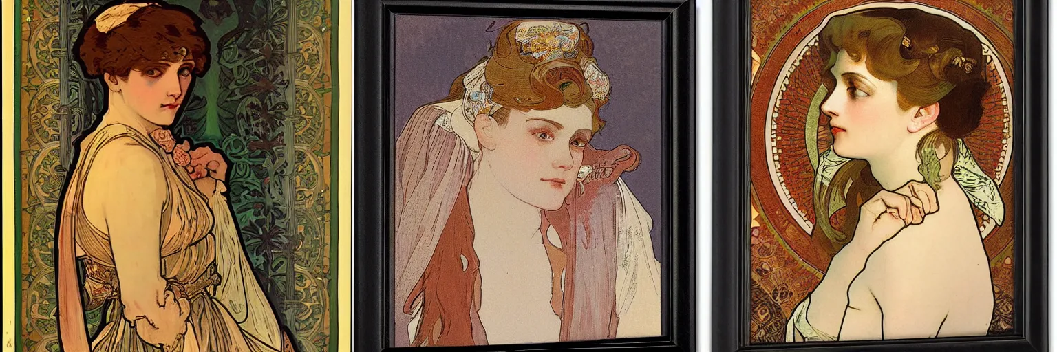 Prompt: portrait of a woman, by mucha