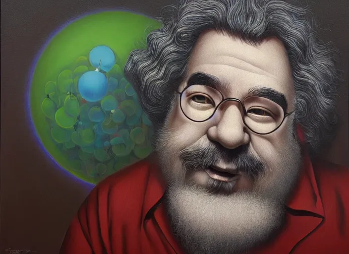 Image similar to jerry garcia, an ultrafine detailed painting by mark ryden, trending on deviantart, pop surrealism, whimsical, lowbrow, grotesque