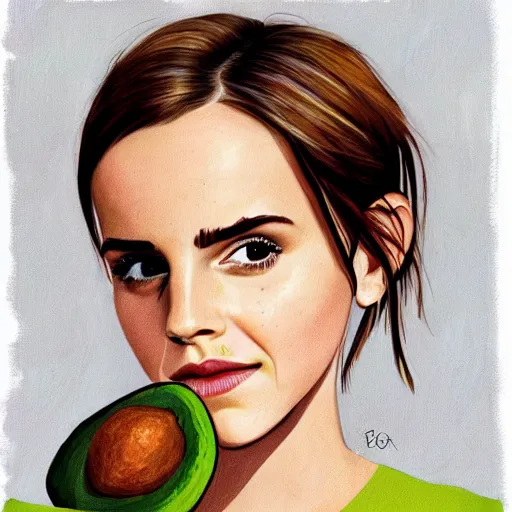 Prompt: portrait of emma watson head on an avocado < : emmacado : 1 0 0 8 9 8 1 3 4 2 1 6 5 4 0 1 6 5 0 > - n 4