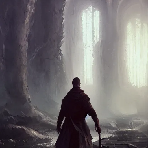 Image similar to abhorsen walking through river of death, oil painting, Tooth Wu, Greg Rutkowski, RPG portrait, dynamic lighting, fantasy art, High contrast, depth of field