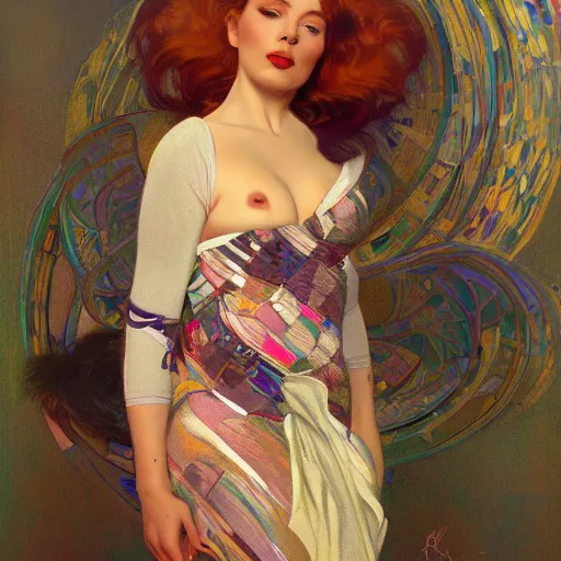 Image similar to modern woman | hyperrealistic | action pose | digital painting | trending on artstation | pinup portrait | clean | illustration | dressed | Unreal Engine 5 | 8k resolution | by Greg Rutkowski Alphonse Mucha Gustav Klimt and Mel Ramos