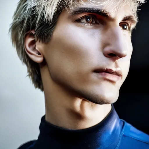 Image similar to a closeup shot of handsome xqc, gigachad, strong jawline, photorealism, 8k