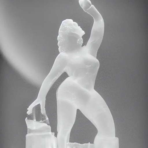 Prompt: B&W 35mm award winning photo - Ice Sculpture of Venus - Light from Above