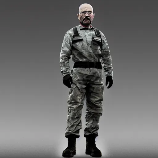 Prompt: Photo of Walter White wearing heavy modern military gear, highly detailed, 8k