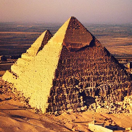 Prompt: “ the pyramids when they were first built, golden hour ”