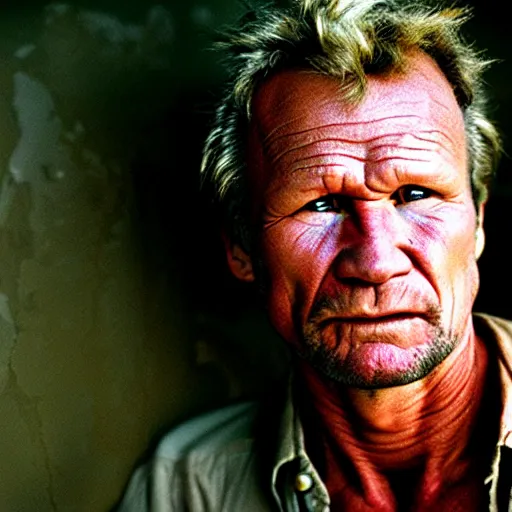 Image similar to uhd photorealisitc candid photo of john savage dressed as a savage. photo by annie leibowitz and steve mccurry