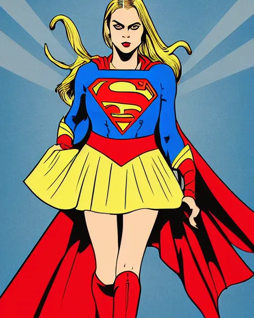 Image similar to high quality presentation digital print of a cara delevigne as supergirl, soviet poster art style black red white, head and shoulders