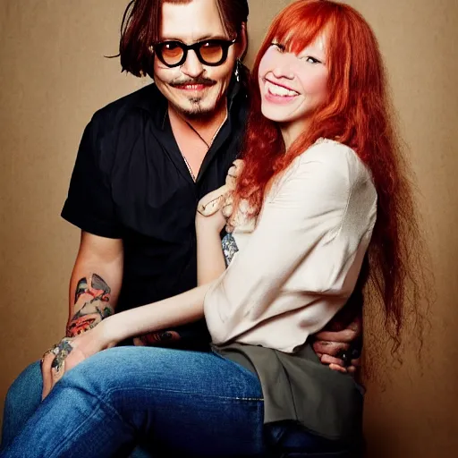 Image similar to photo of johnny depp with a ginger hair women smiling studio portrait