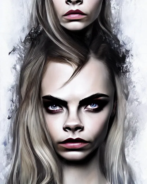 Image similar to portrait of cara delevingne wearing a smoldering dress by Alexander McQueen, Elden Ring, raymond swanland, trending on artstation