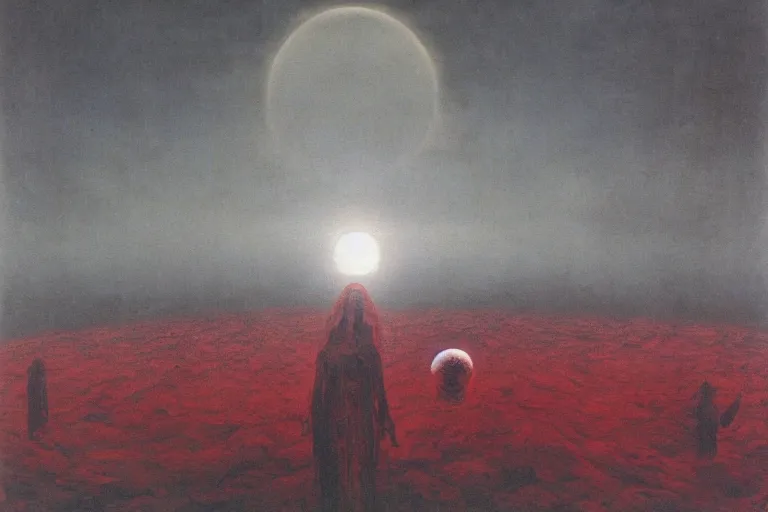 Image similar to people activate behelit in the middle of eclipse, human sacrifice , Old testament angel, dark sky, red cloud, sea of blood, beksinski