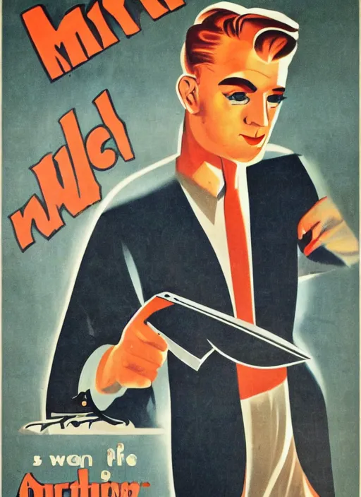 Image similar to mystery man with knife 1940s propaganda poster, full hd,highly detailed