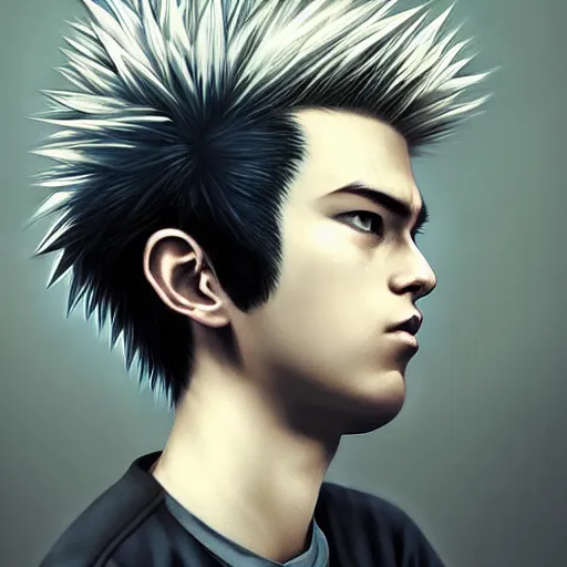 Image similar to boy with spikey hair and thunder powers in kohei horikoshi art, with thunderstorms, 8 k, dark colors, detailed face, details, sharp smooth, aykut aydogdu