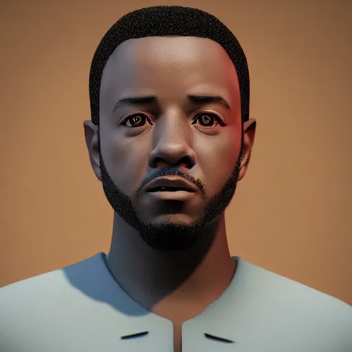 Image similar to 3 d model of kendrick lamar, disney pixar styled model, rendered in cgi, volumetric lighting, shading