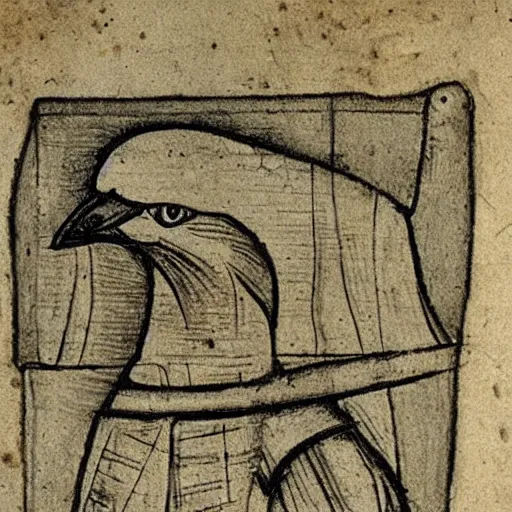 Image similar to medieval sketch of an exhausted anthropomorphic bird
