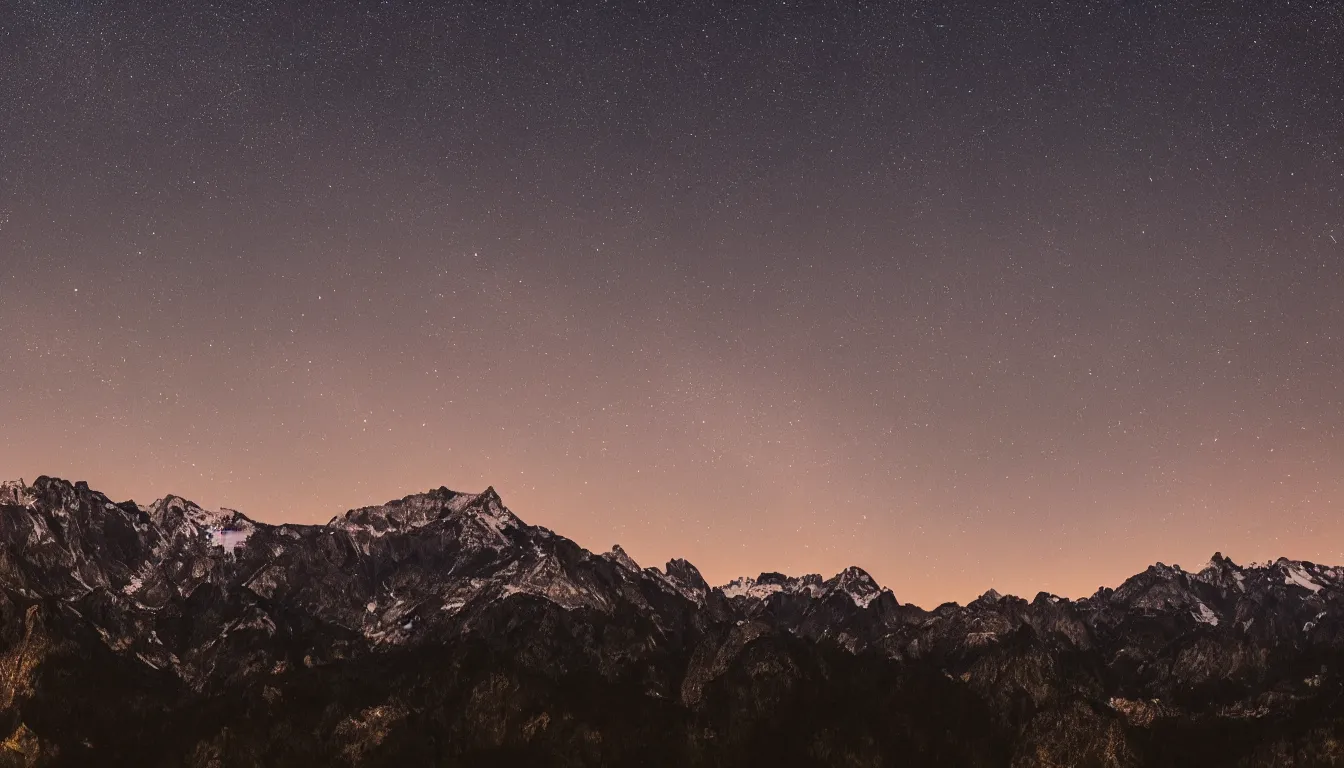 Prompt: night view of mountains and the milky, 8k photography