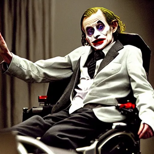 Image similar to stephen hawking as the joker, in the movie'the joker'