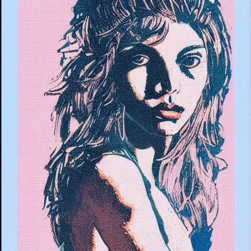 Image similar to a risograph of a beautiful woman