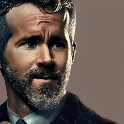 Image similar to ryan reynolds as a rough dirty old man with a scruffy beard in a dark blue trenchcoat as the new doctor who, cinematic, volumetric lighting, f 8 aperture, cinematic eastman 5 3 8 4 film, photorealistic by greg rutkowski, by stanley artgerm, by alphonse mucha