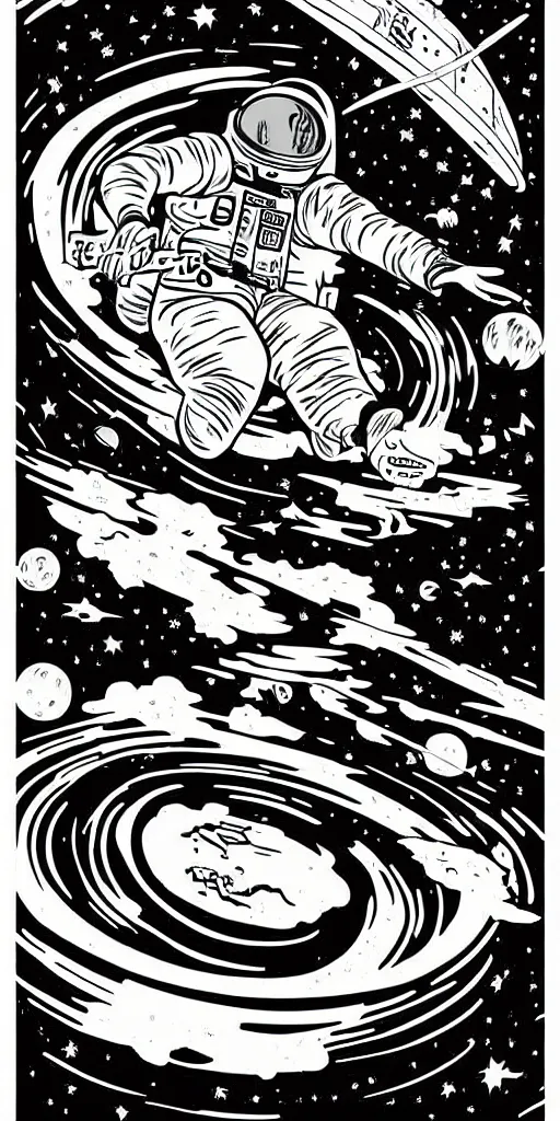 Prompt: neon!!!!, full color, mcbess poster , astronaut drifting into a black hole