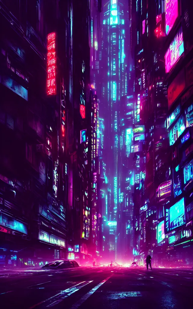 Image similar to concept art of a magnificent dark neon futuristic cyberpunk city bustling street at night cyberart in the style of liam wong in the film akira rendered in octane, 3 d render, trending on cgsociety, blender 3 d, displacement mapped, sharp focus