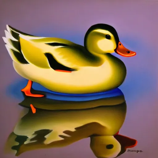 Prompt: a duck on the prowl oil painting Marina Pallares